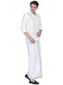Vastramay Men's White Cotton Silk Blend Shirt and Dhoti Set